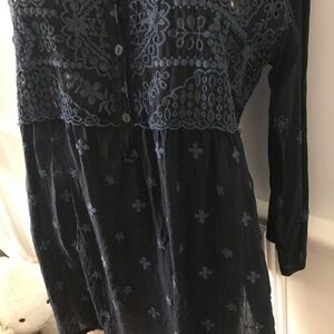 Johnny Was navy Blue Embroidered Blouse.